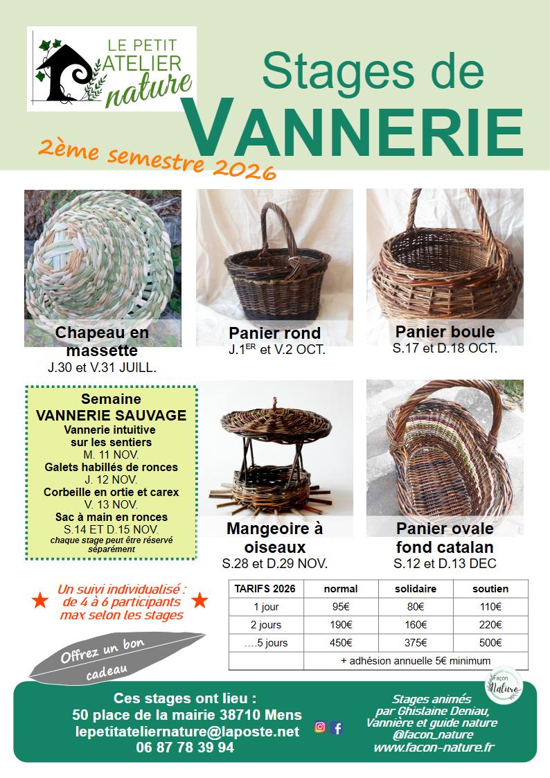 programme des stages et cours de vannerie en Isère 38 Trièves